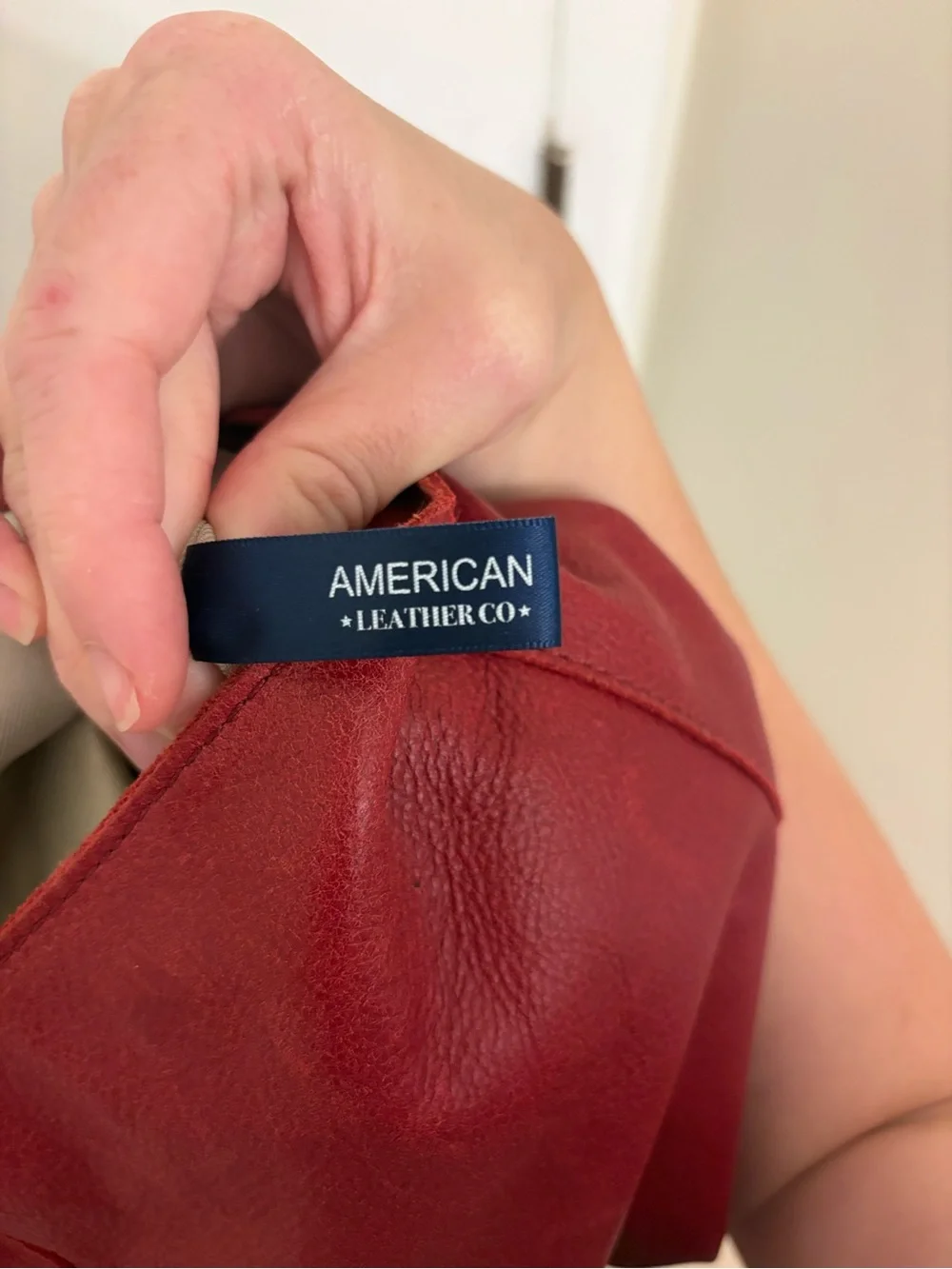 American Leather Co Red Pebble Leather Hobo Shopper Tote Bag Slouchy Studs